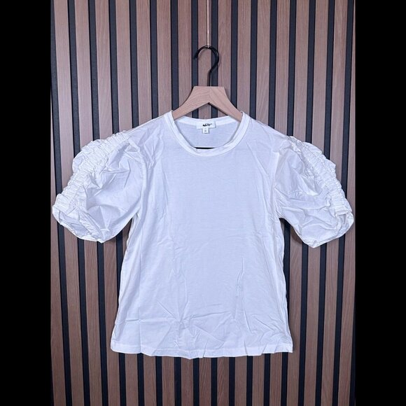 A.L.C. T Shirt XS Womens White Puff Shoulder Ruched Short Sleeve - Picture 1 of 7